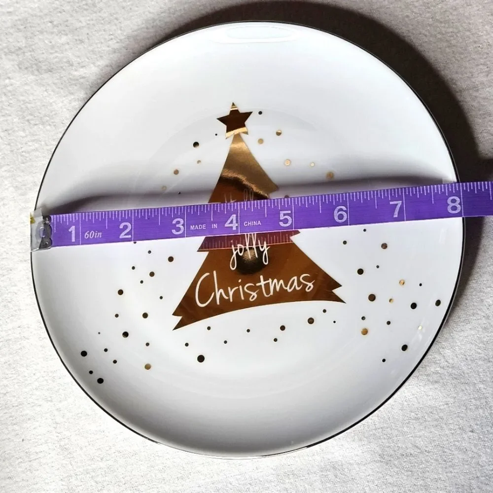 Pier 1 Holly Jolly Christmas Metallic Gold Porcelain 8 Dessert Appetizer Plates